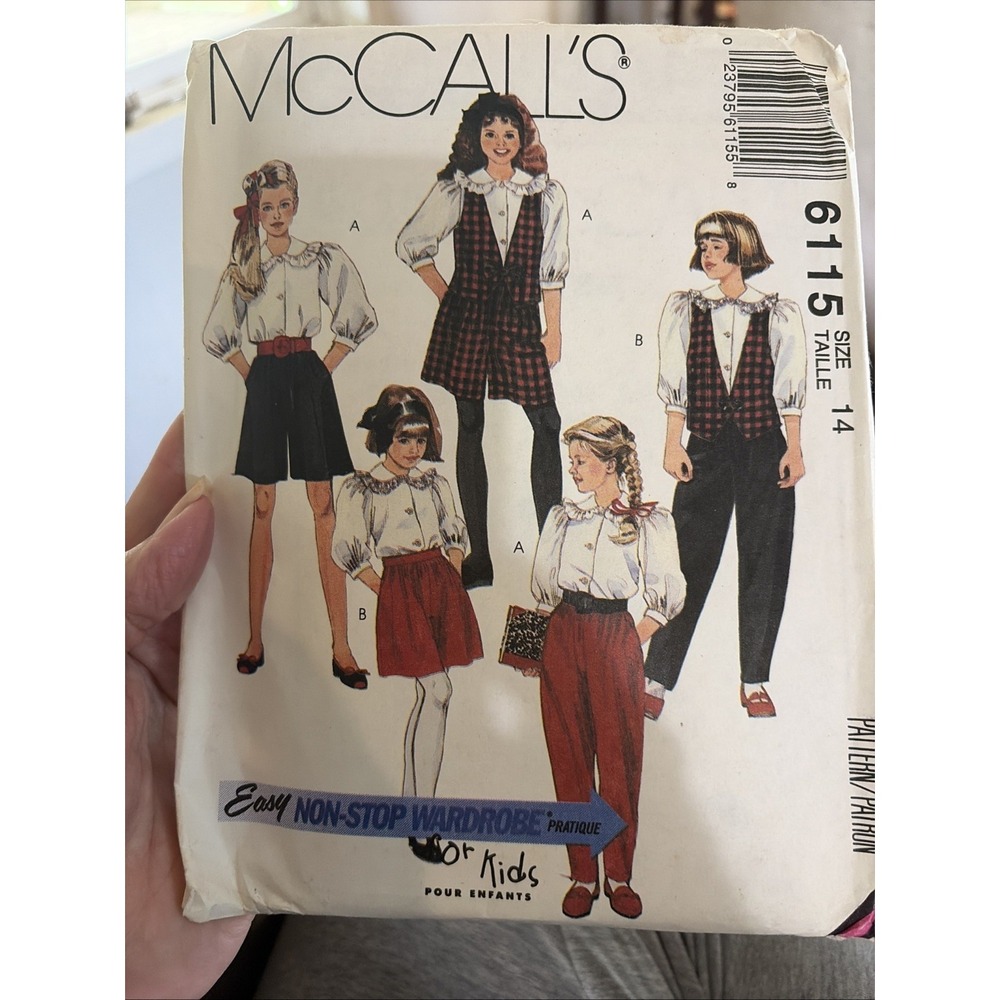 Vintage 1992 Girls McCalls Sewing Pattern 6115 Outfit Size 14 Girls Uncut